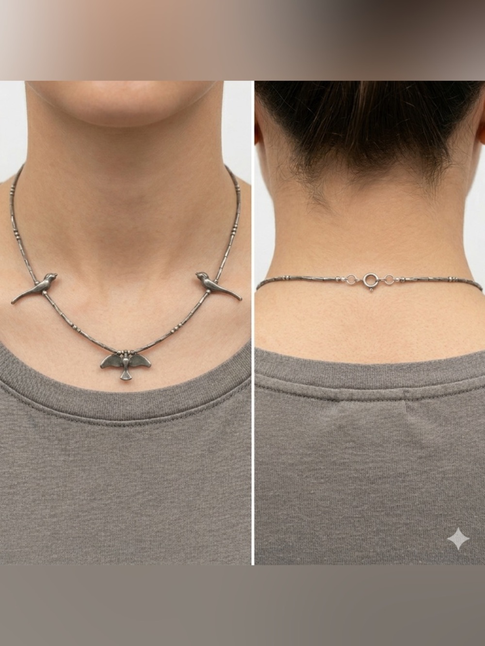 Vintage Sterling Bird Pendant Necklace in Antique Silver